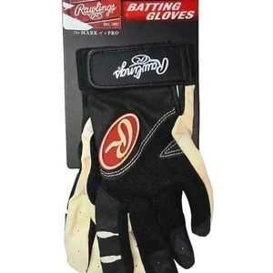 NWT Rawlings Batting Gloves Youth Size L Black Ivory Red Model BGP220 *Read